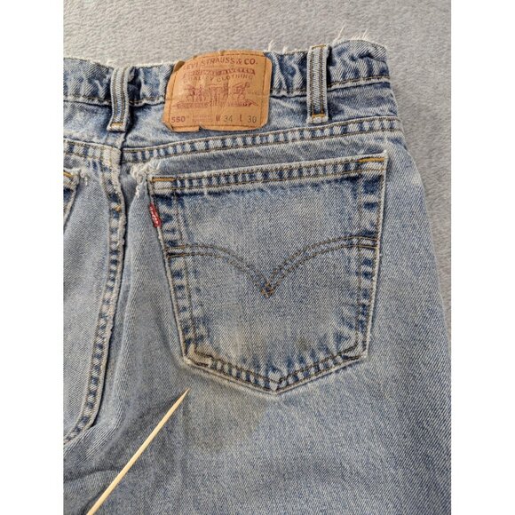 Vintage Levis 550 Jeans Mens 34x30 Light Wash Relaxed Tapered Distressed 90s - Picture 12 of 16